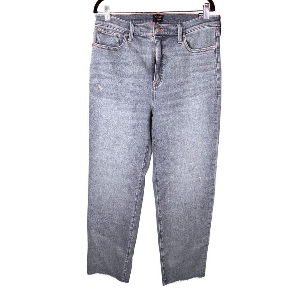 J.Crew Stovepipe Jeans Women 32 Blue Signature Stretch High Rise‎ Raw Hem NEW